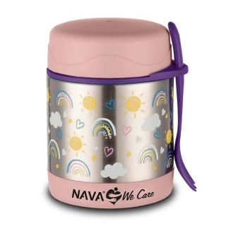 Termoska nerezová na jídlo NAVA We Care se lžičkou/vidličkou Duha pink 350ml