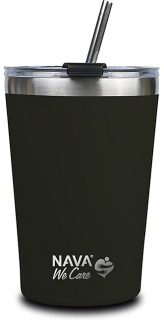 Termohrnek s nerezovymi brčkem NAVA We Care 450ml - black