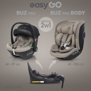 Sada autosedaček EasyGo Buz Pro a Buz Pro Body Taupe 2v1 + otočná báze