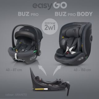 Sada autosedaček EasyGo Buz Pro a Buz Pro Body Granito 2v1 + otočná báze