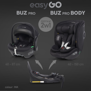 Sada autosedaček EasyGo Buz Pro a Buz Pro Body Black Ink 2v1 + otočná báze