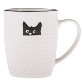 Porcelánový hrnek s kočičkou bílý