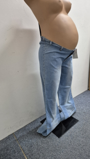 Těhotenská móda - těhotenské kalhoty s gumou v bříšku sv.modré jeans vel. 36