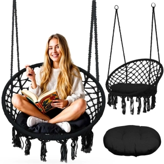 Závěsná houpačka Čapí hnízdo BOHO s polštářem black