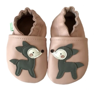 Dětské celokožené capáčky Hopi Hop BAREFOOT Srneček růžové vel.0-6m