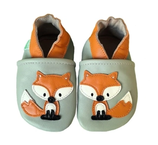 Dětské celokožené capáčky Hopi Hop BAREFOOT Liška šedé vel.18-24m