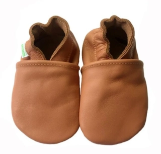 Dětské celokožené capáčky Hopi Hop BAREFOOT koňakově hnedé vel.18-24m