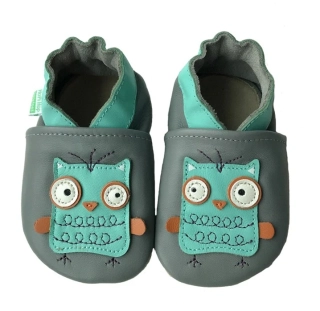 Dětské celokožené capáčky Hopi Hop BAREFOOT Sovička modré vel.18-24m