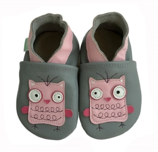 Dětské celokožené capáčky Hopi Hop BAREFOOT Sovička růžová vel.18-24m