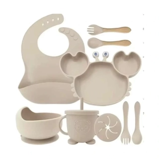 Jídelní silikonová sada 9-dílná pro děti KRAB béžová
