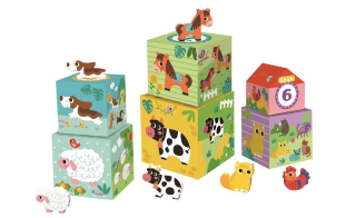 Toys Kostky skládací věž se zvířátky Farma
