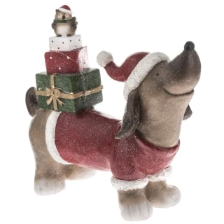 Vánoční dekorace Jezevčík s LED dárečky