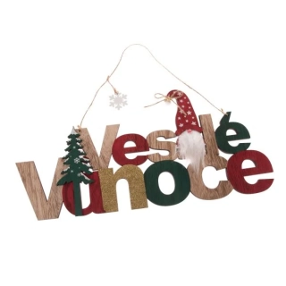 Dřevěná závěsná dekorace - Veselé Vánoce