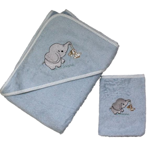 Dětská froté osuška 100 x 100 cm + žinka Slon modrá