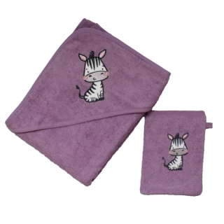 Dětská froté osuška 100 x 100 cm + žinka Zebra fialová