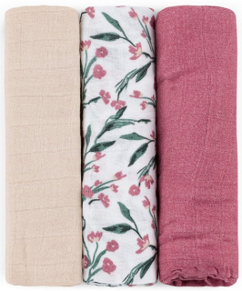 PETITE&MARS Sada plen bambusová mušelínová 3ks Moussy Pink Meadow 68 x 68 cm_soft