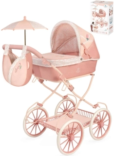 Dětský luxusní skládací kočárek pro panenku DeCuevas s taškou Tulipe lososový