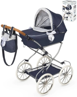 Dětský luxusní skládací kočárek pro panenku DeCuevas Vintage s taškou a doplňky tmavě modrý