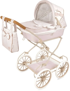 Dětský luxusní skládací kočárek pro panenku DeCuevas Verona s taškou a doplňky bílo-růžový