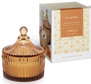  Luxusní svíčka SPA RETREAT – AMBER ve skleněné dóze s dřevěným knotem
