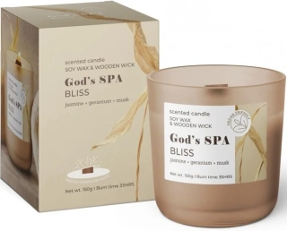 Vonná sojová svíčka GOD'S SPA – BLISS s dřevěným knotem