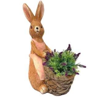 Dekorace Velký hnědý zajíček v zástěře s nůší 46cm