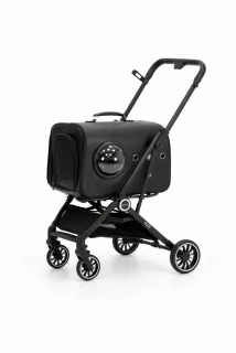 Luxusní kočárek pro psy a kočky MUXI 2v1  skládací a multifunkční černý