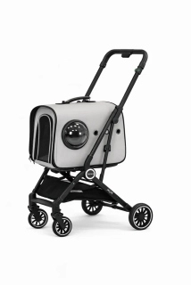 Luxusní kočárek pro psy a kočky MUXI 2v1  skládací a multifunkční šedý