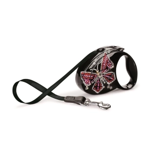 Luxusní samonavíjecí vodítko Flexi Glam Butterfly – Swarovski edice black