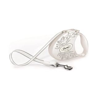 Luxusní samonavíjecí vodítko Flexi Glam Wings S 3m – Swarovski edice perleťově bílá