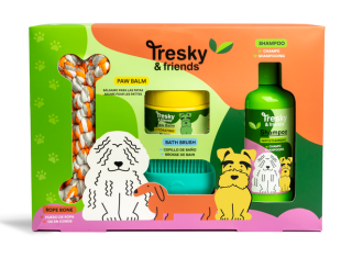 Dárková sada péče o psy Wellness Tresky & friend – přírodní kosmetika a hračka