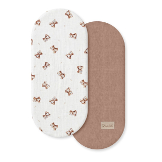 Sada mušelínových prostěradel do kočárku – Vintage Teddy & Caramel (2 ks)