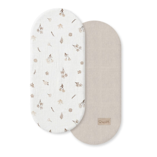 Sada mušelínových prostěradel do kočárku – Wild Flowers & Beige (2 ks)
