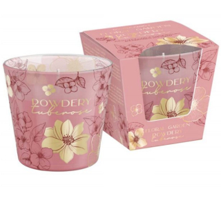Svíčka v kónickém skle s dekorem Floral Garden – Powdery Tuberose