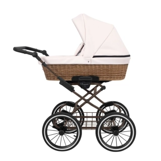 Hluboký retro kočárek ROMANTIC CLASSIC ROM-15 (pudrová eco kůže)