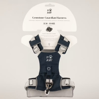 Ergonomický psí postroj P-AW Guardian přívěskem z černého obsidiánu - S (4-8 kg)