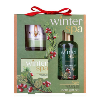 ACCENTRA Koupelová sada Winter Spa se skleněným svícnem – Zimní ovoce (100 ml + 80 g)