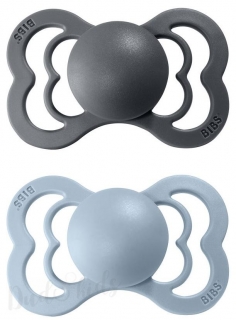 BIBS Supreme symetrické dudlíky z přírodního kaučuku 2ks 0-6m Iron/BabyBlue