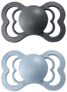 BIBS Supreme symetrické dudlíky z přírodního kaučuku 2ks 3-18m Iron/BabyBlue